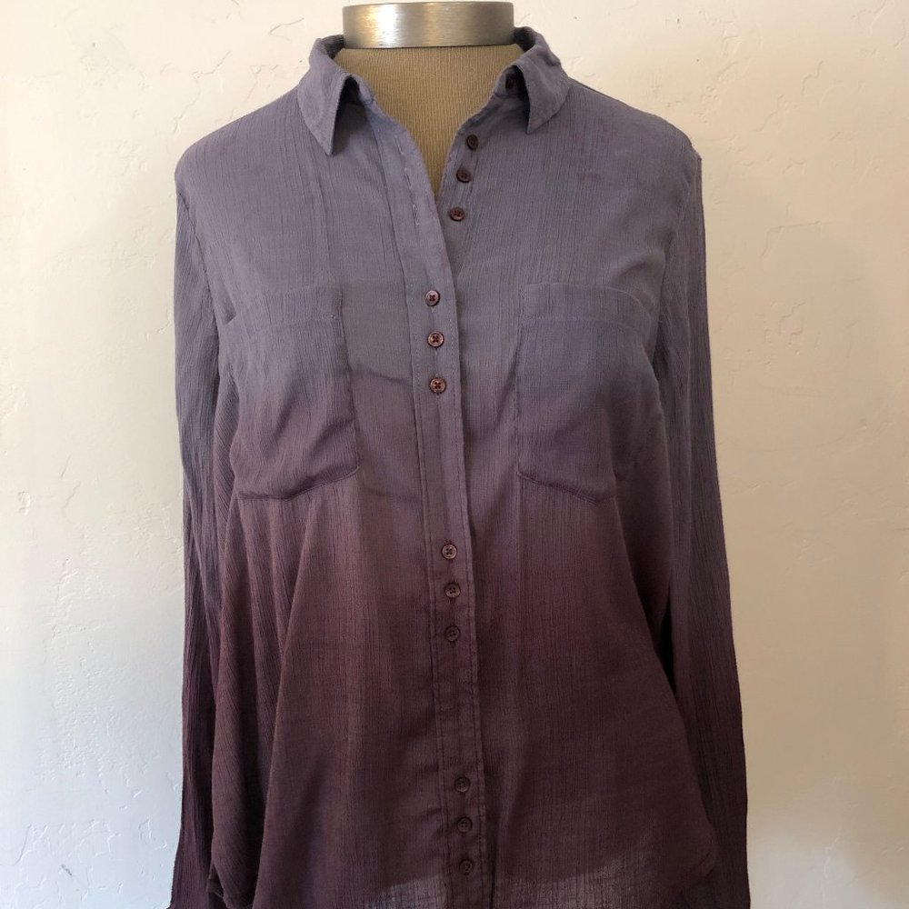 FINAL! ROCK & REPUBLIC SHEER PURPLE HOMBRE LONG SLEEVE BUTTON DOWN BLOUSE